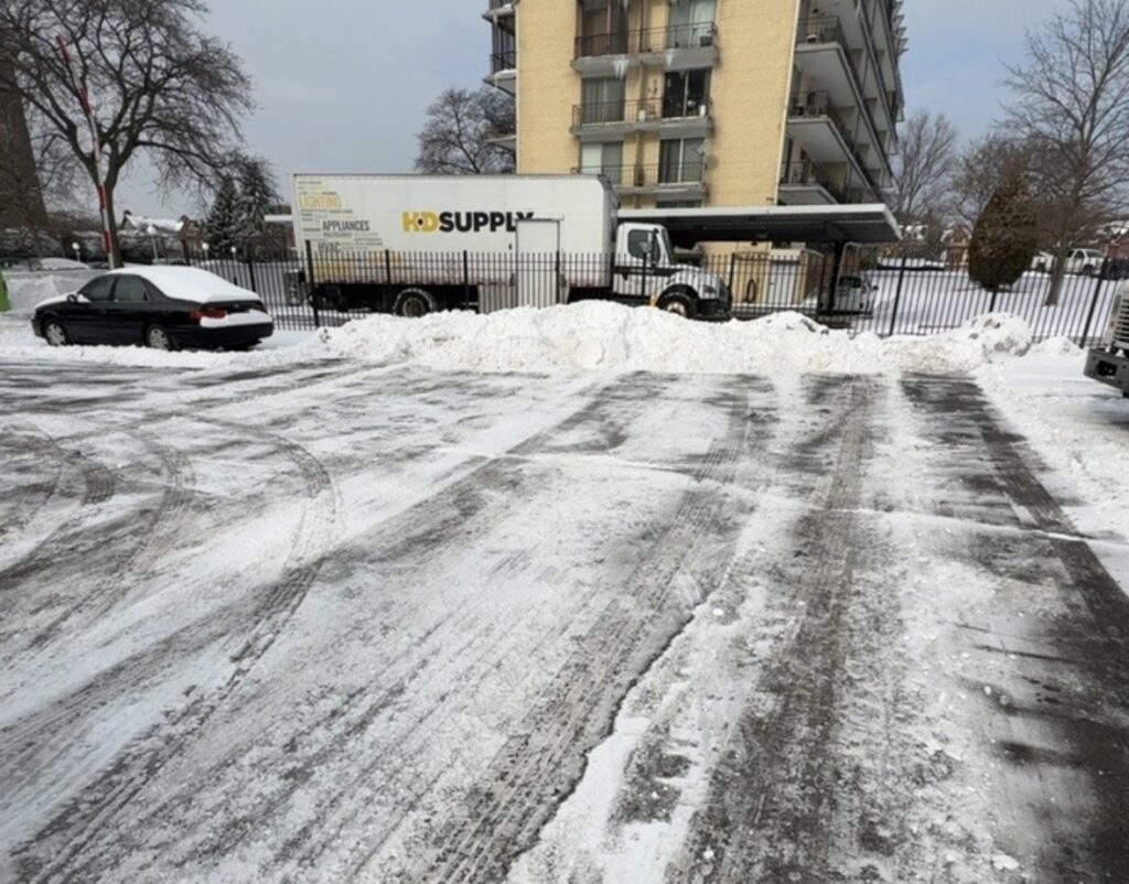 Snow blowed parking lot